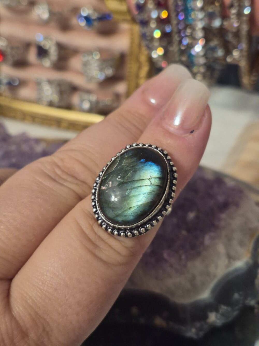 Ladies Size 8 Sterling 925 Silver Labradorite Artisan Ring B1037